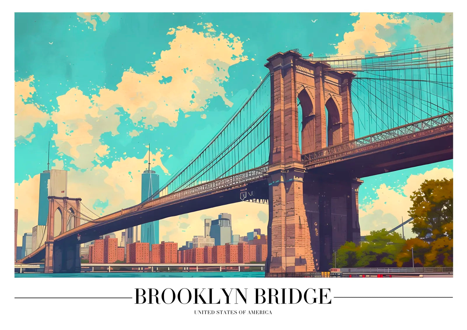 Brooklyn Bridge Art Print with Iconic Manhattan Skyline 3