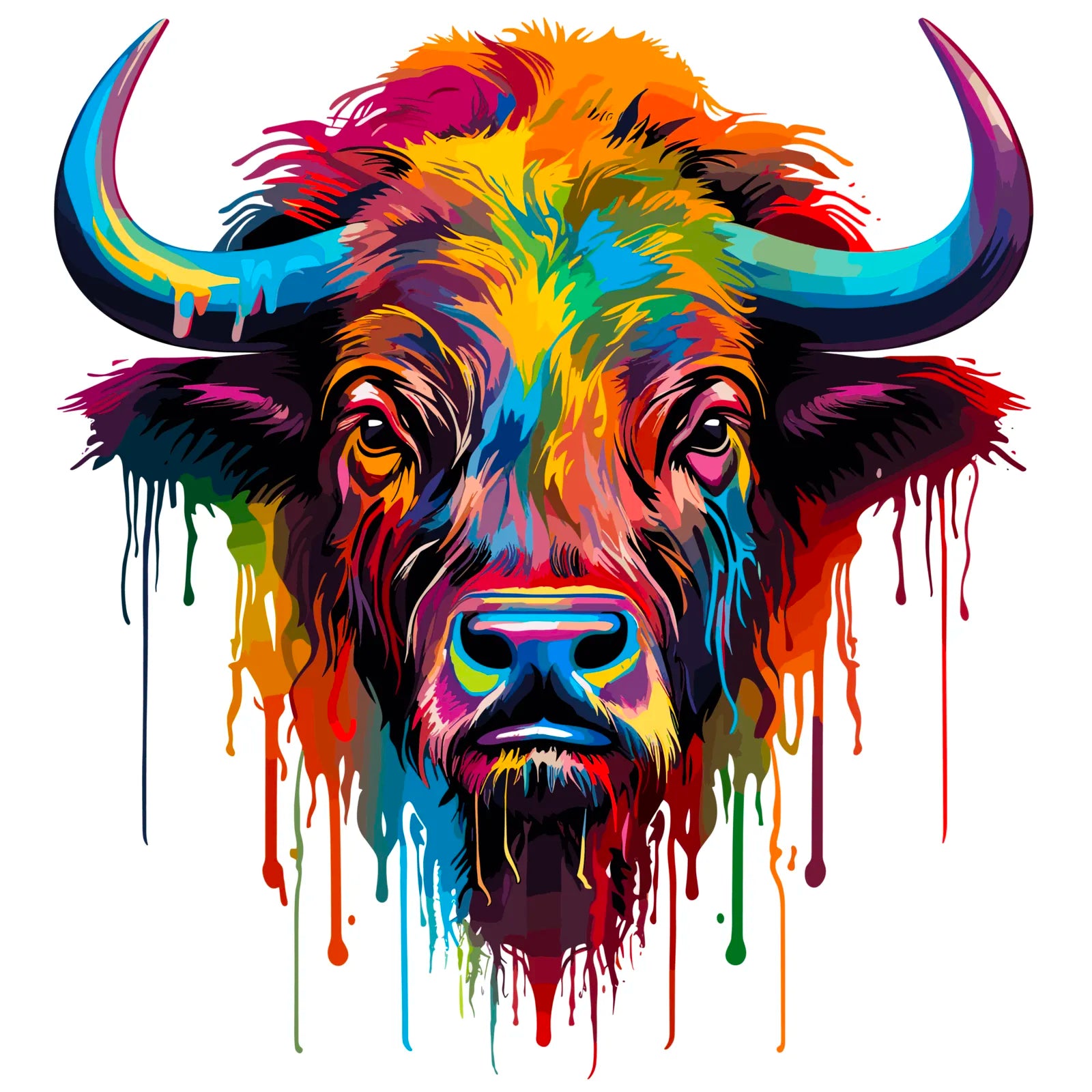 Funky Buffalo Head In Rainbow Paint Design Art Print 3