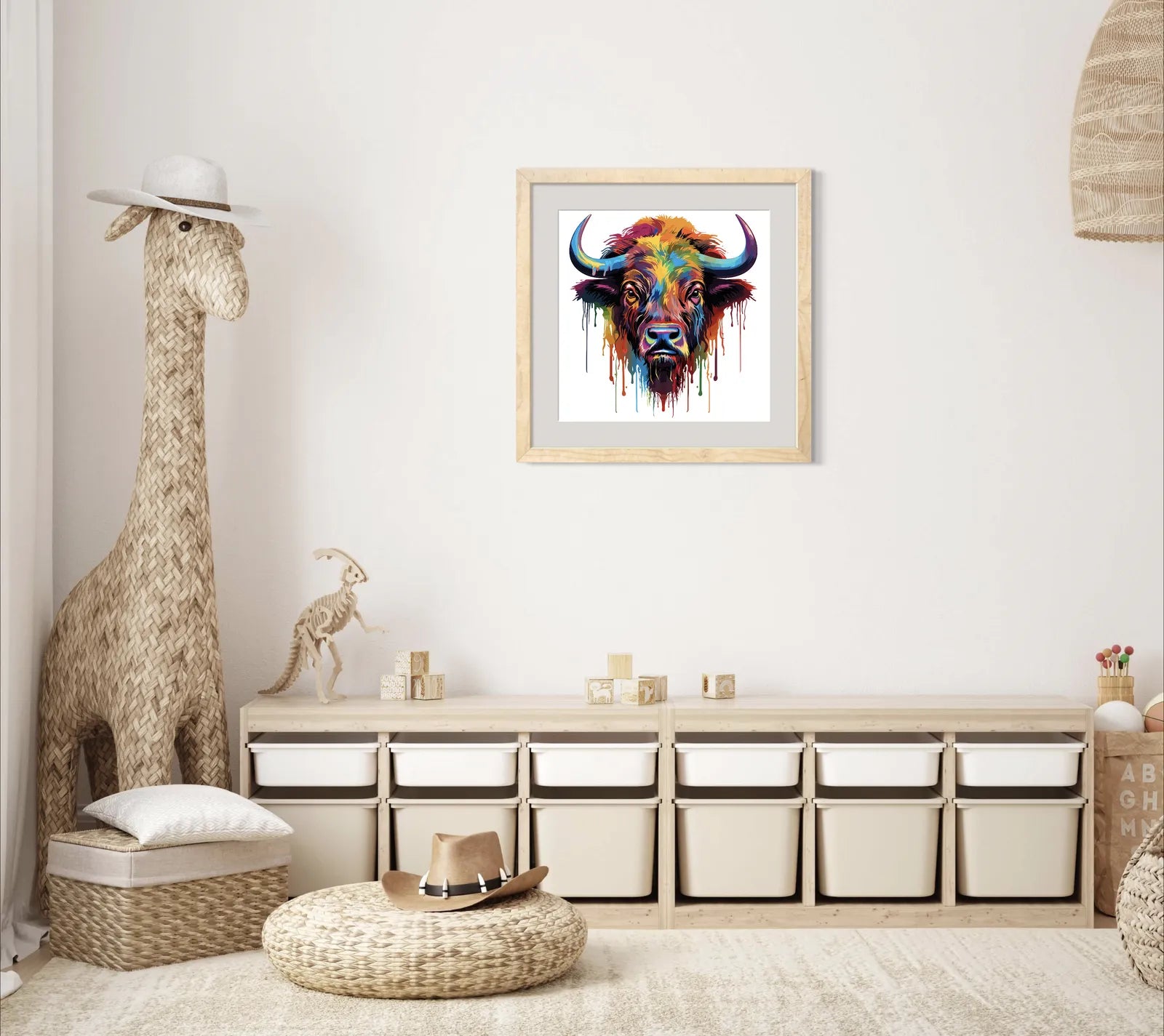 Funky Buffalo Head In Rainbow Paint Design Art Print 2