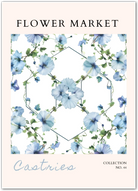 Castries Blue Hibiscus Print – Tropical Floral Geometry with Soft Greens
