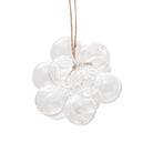 A cluster of clear glass bubble ornaments hanging from a natural jute string, shown against a solid white background.