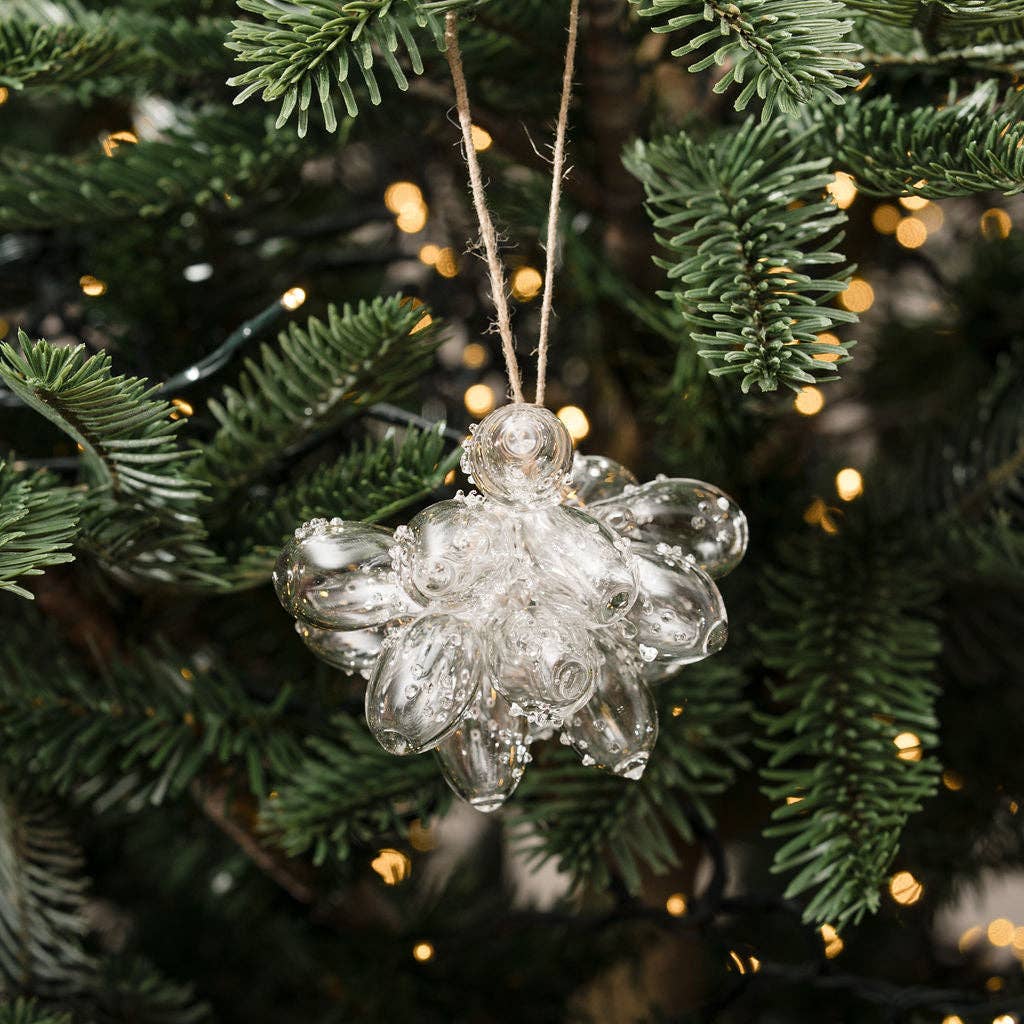 Clear Stippled Dewdrop Cluster Glass Christmas Decoration
