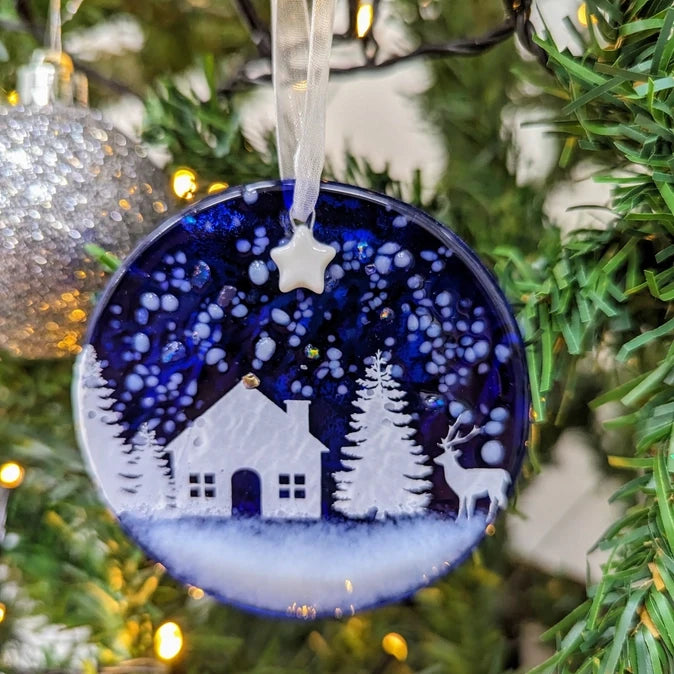 Handmade Royal Blue Disk Cabin in the Woods Tree Decor 1