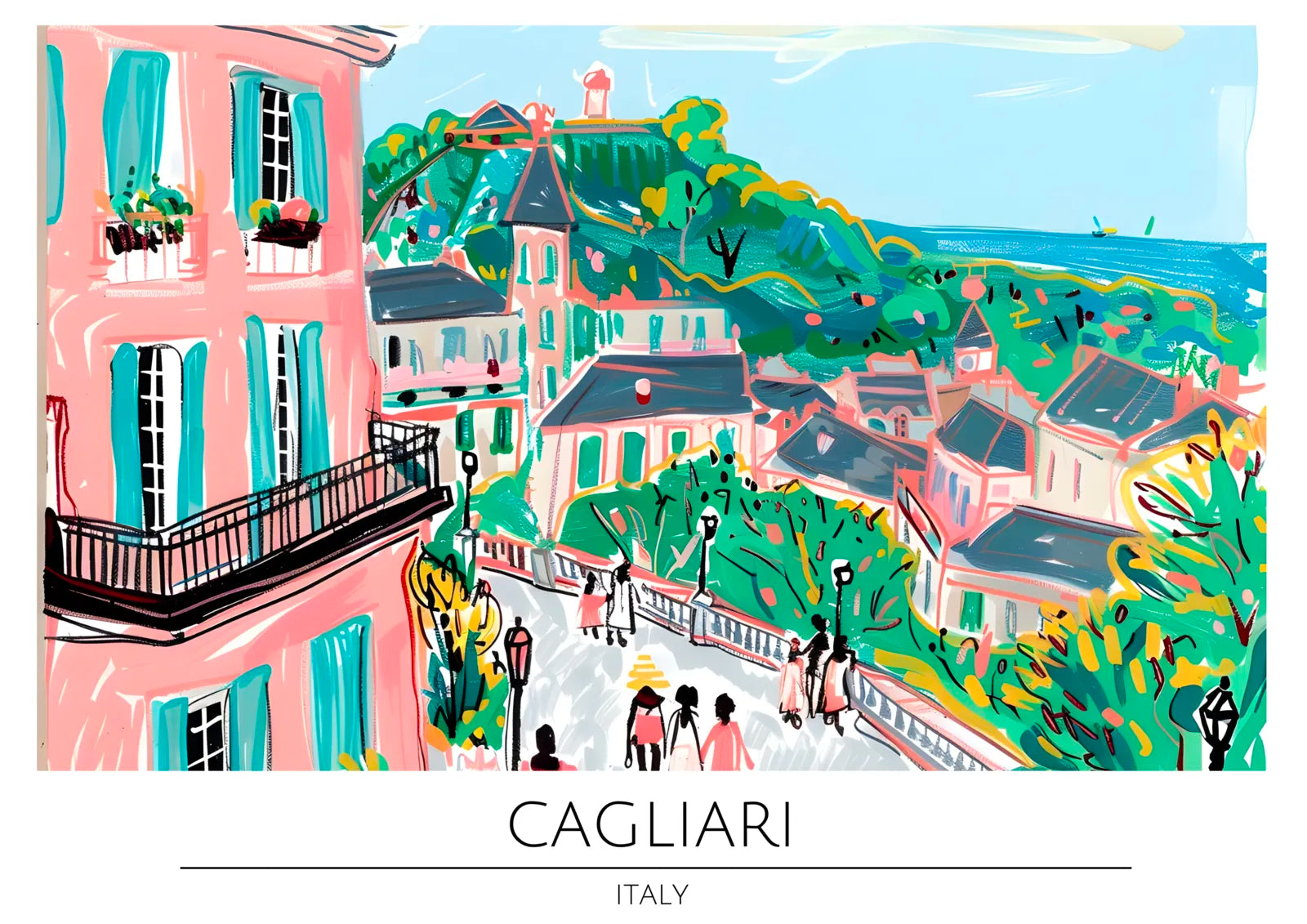 Cagliari Rooftops with Sea View Art Print 3