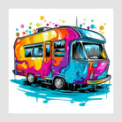 60's Vibe Camper In Paint Splash Art Design 1