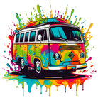 60's Vibe Camper Van Graffiti Splash Artwork 3