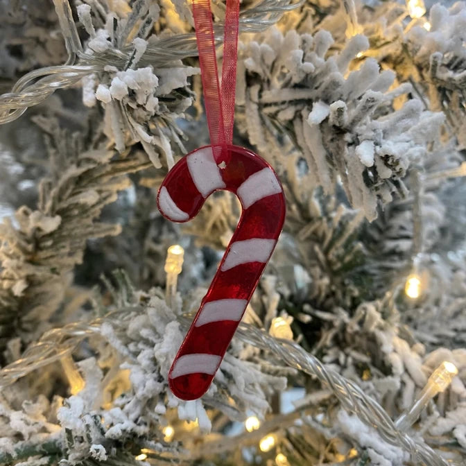 Handmade Fused Glass Candy Cane Tree Decoration 1