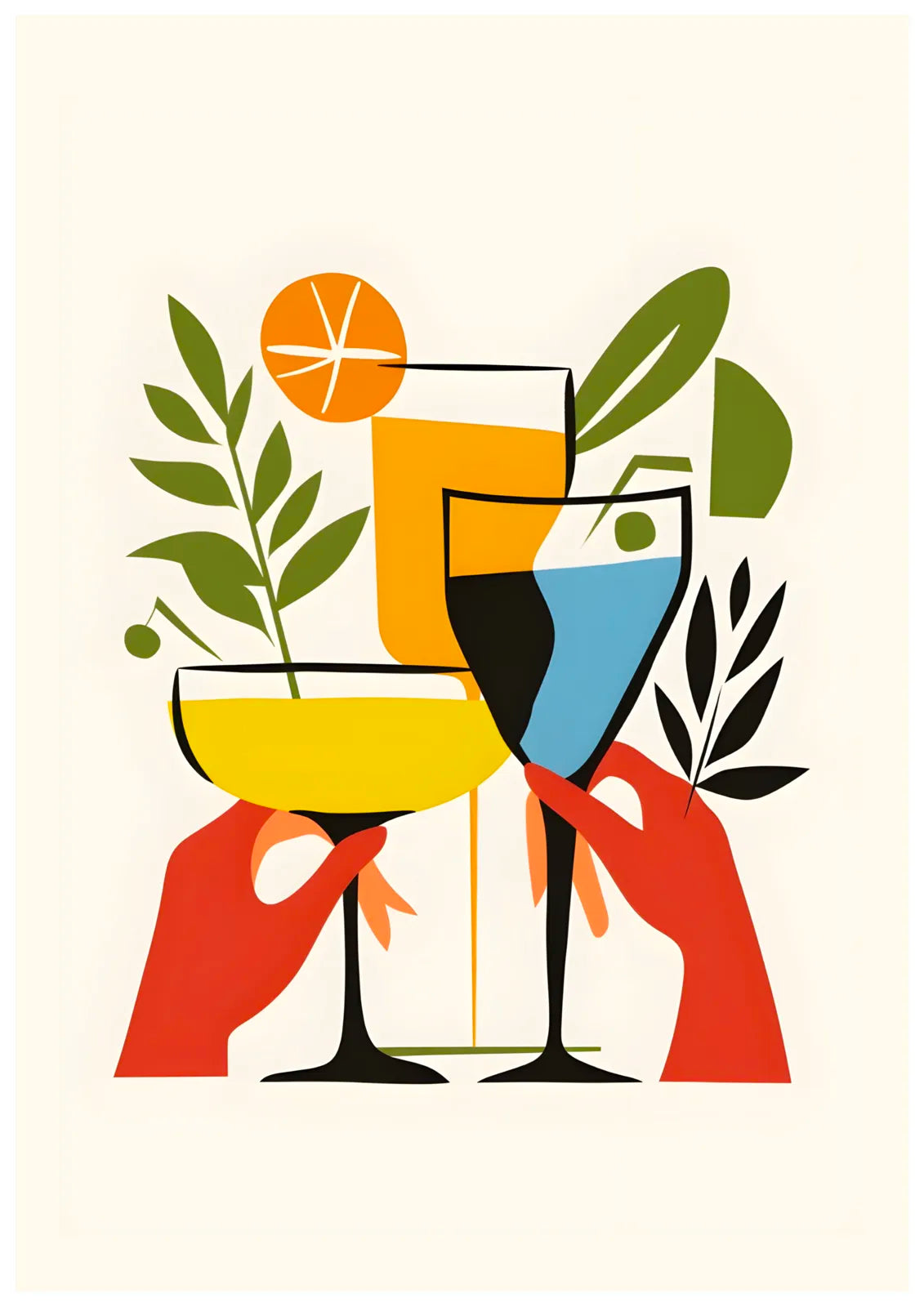 Cheers Cocktail Art Print – Retro Silhouette Clink 3