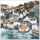 Bright Boats and Serene Seaside Village Art Print