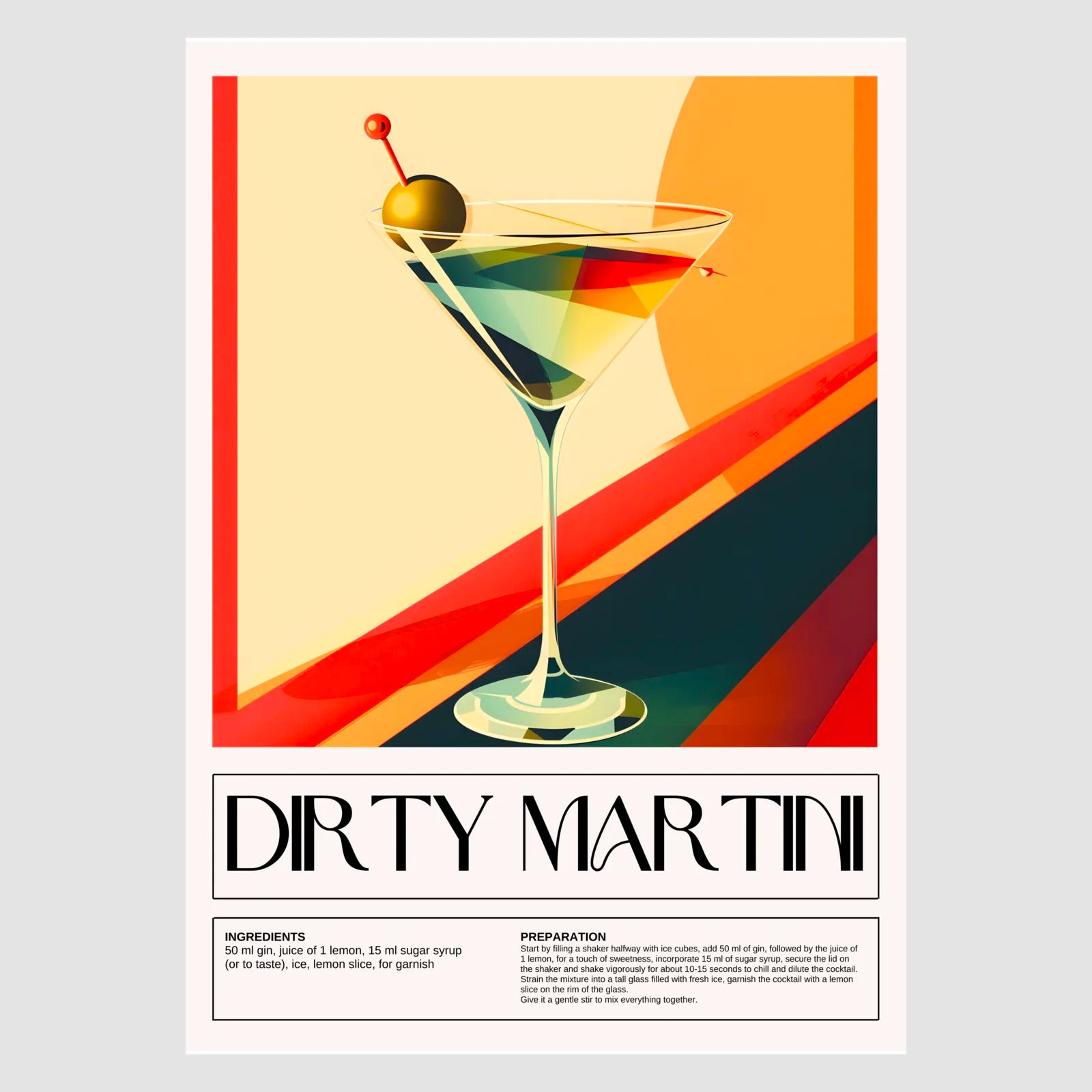 Dirty Martini Cocktail Art Print – 1920s Retro Vibe Decor 1