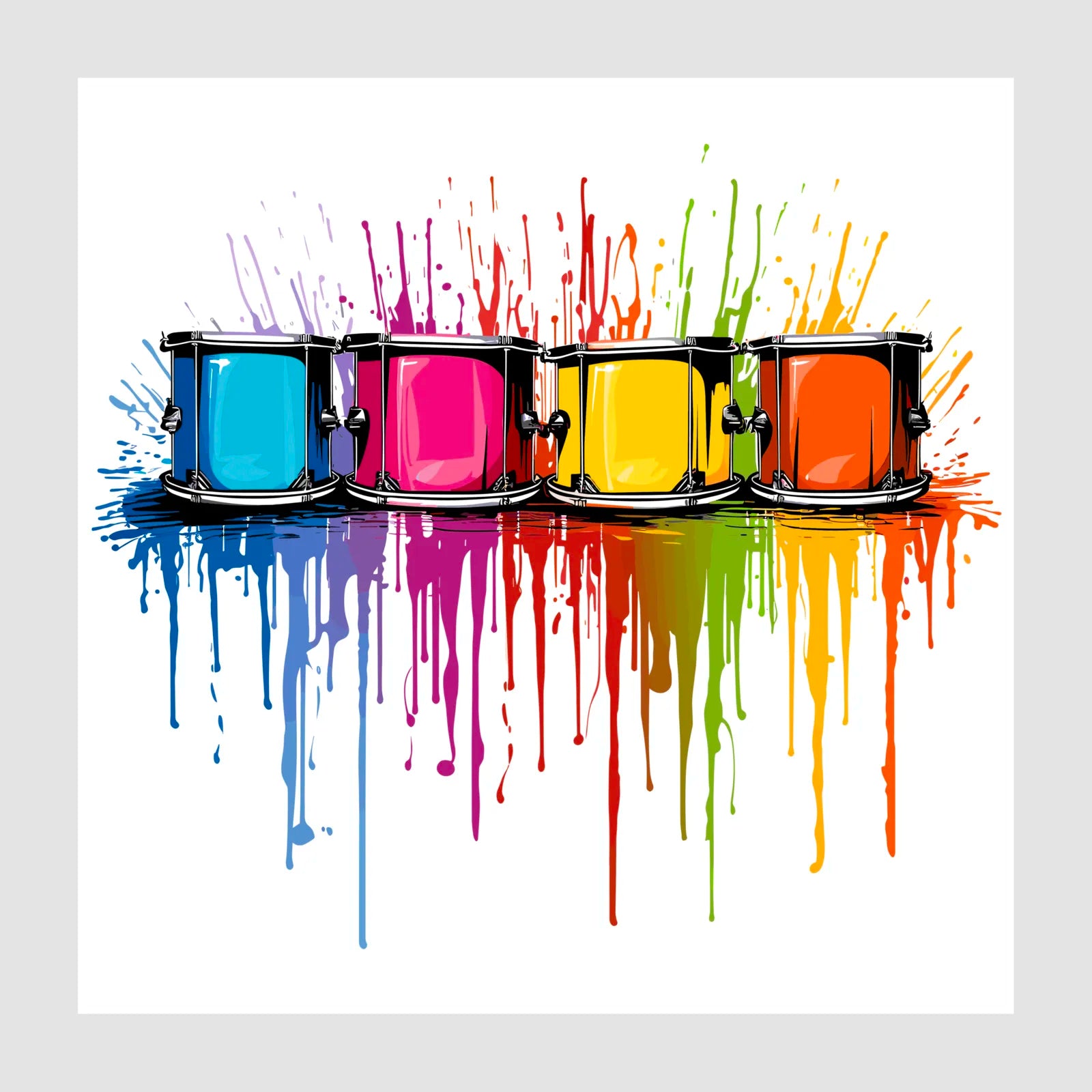 4 Drums Bright Paint Splash Art Print 1