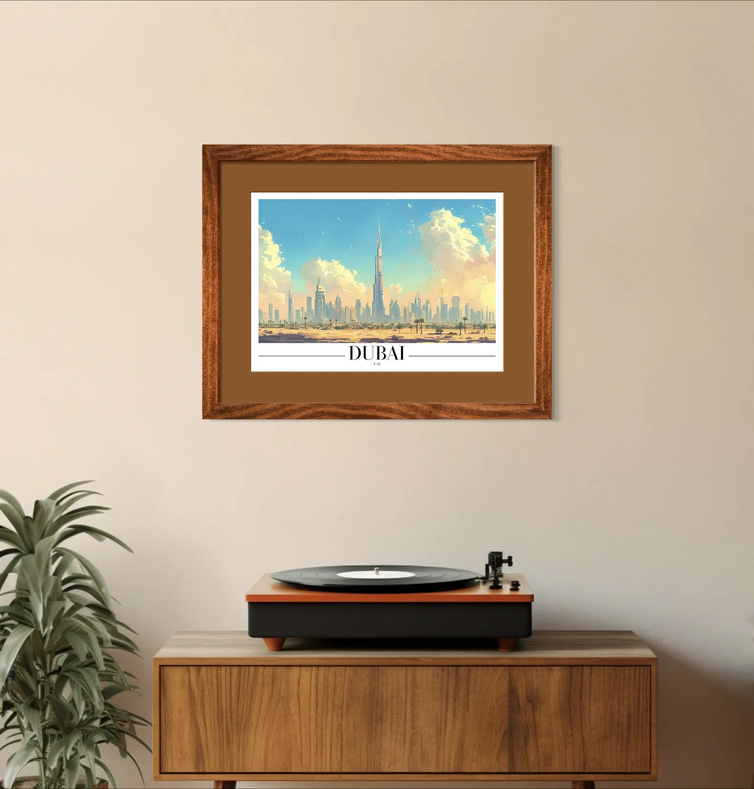 Dubai Skyline Art Print with Desert and Burj Khalifa 2