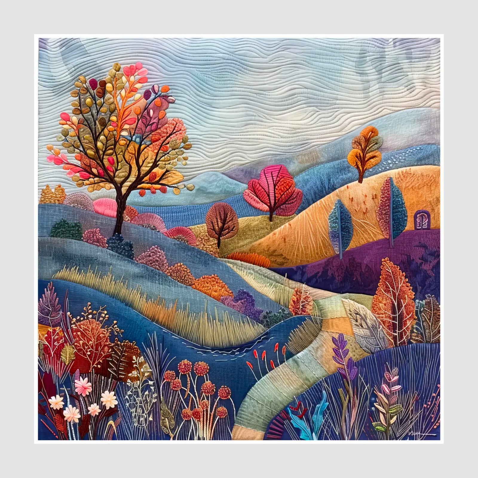 Pathway Hills Embroidered Landscape Art Print 1