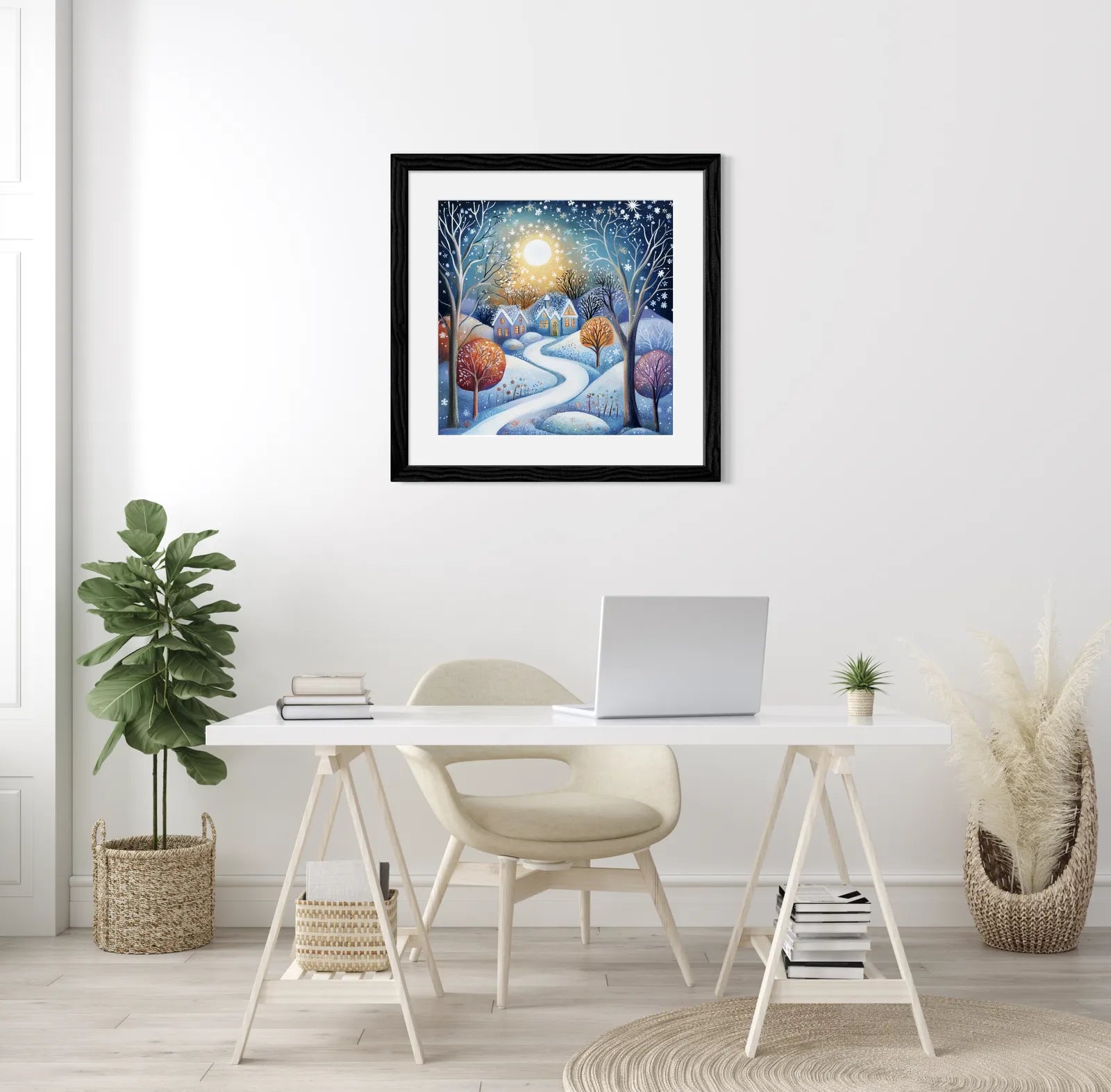 Winter Lane to House Art Print Enchanted Sunset Scene 2