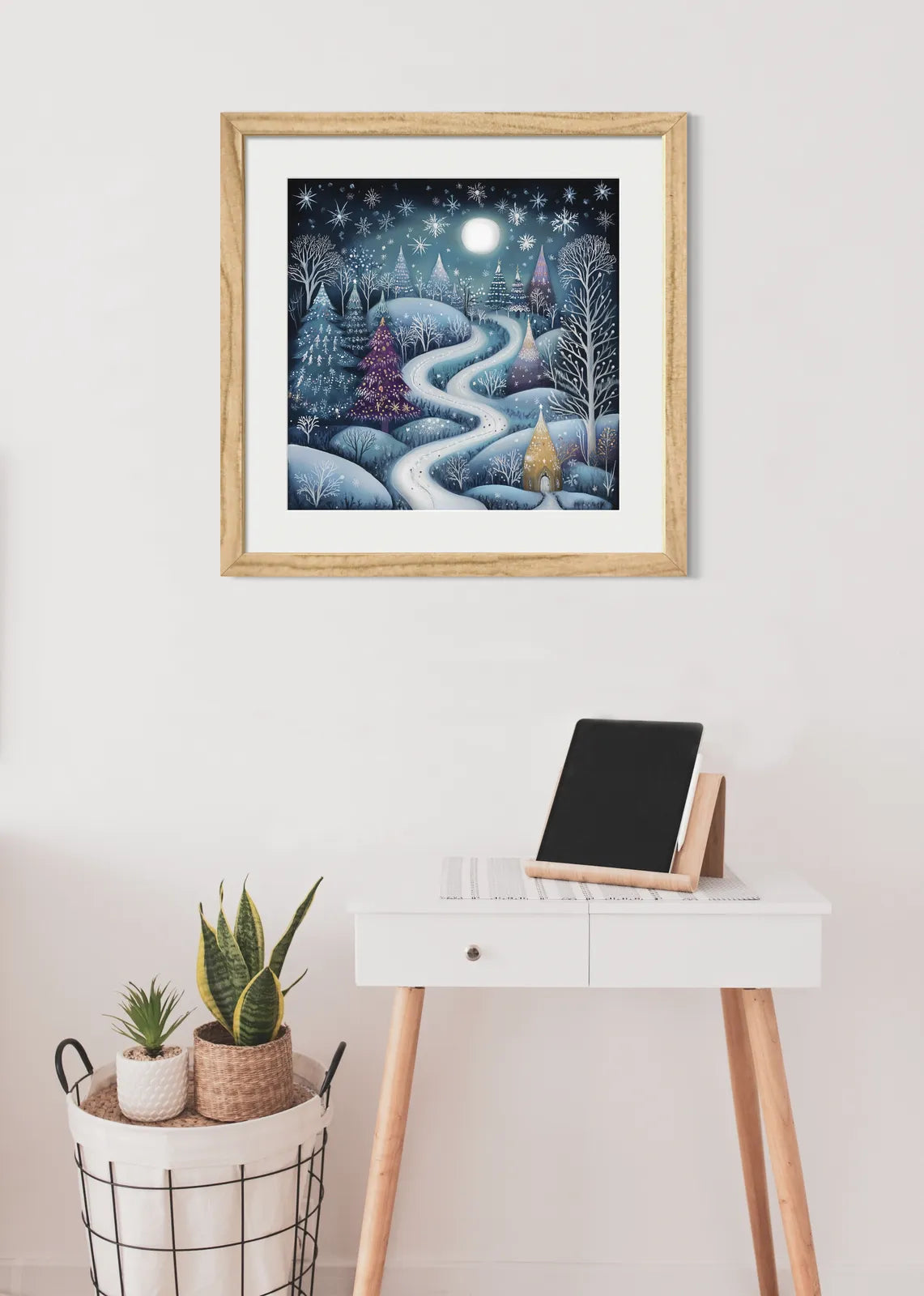 Ice Blue Winter Forest Art Print Enchanted Moonlit Path 2