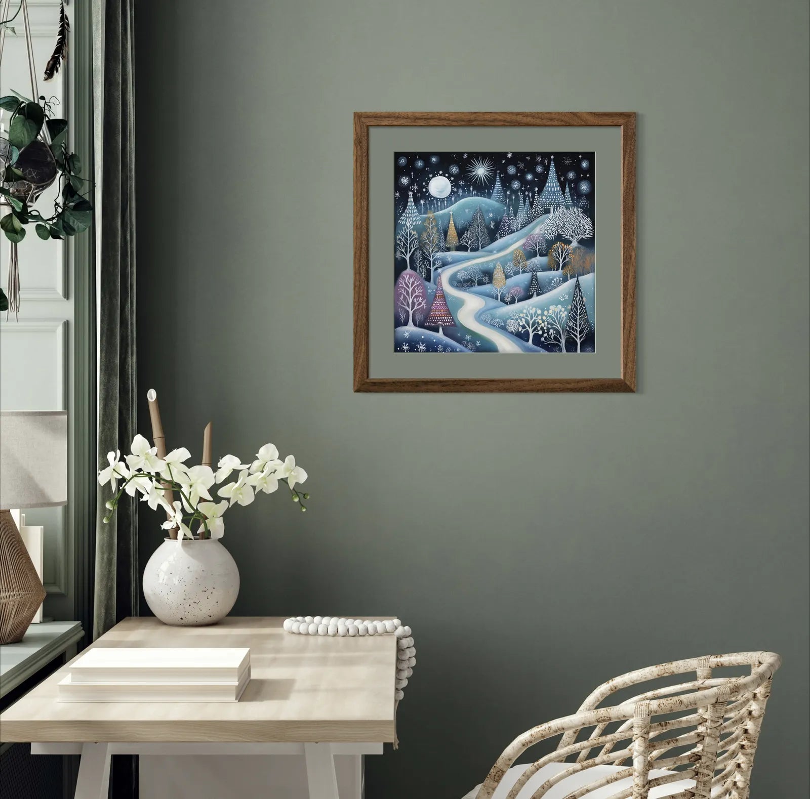 Pastel Winter Forest Art Print Enchanted Snowfall Night 2