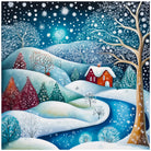 Snowy Hillside Cottage Art Print Enchanted Winter Stream 3