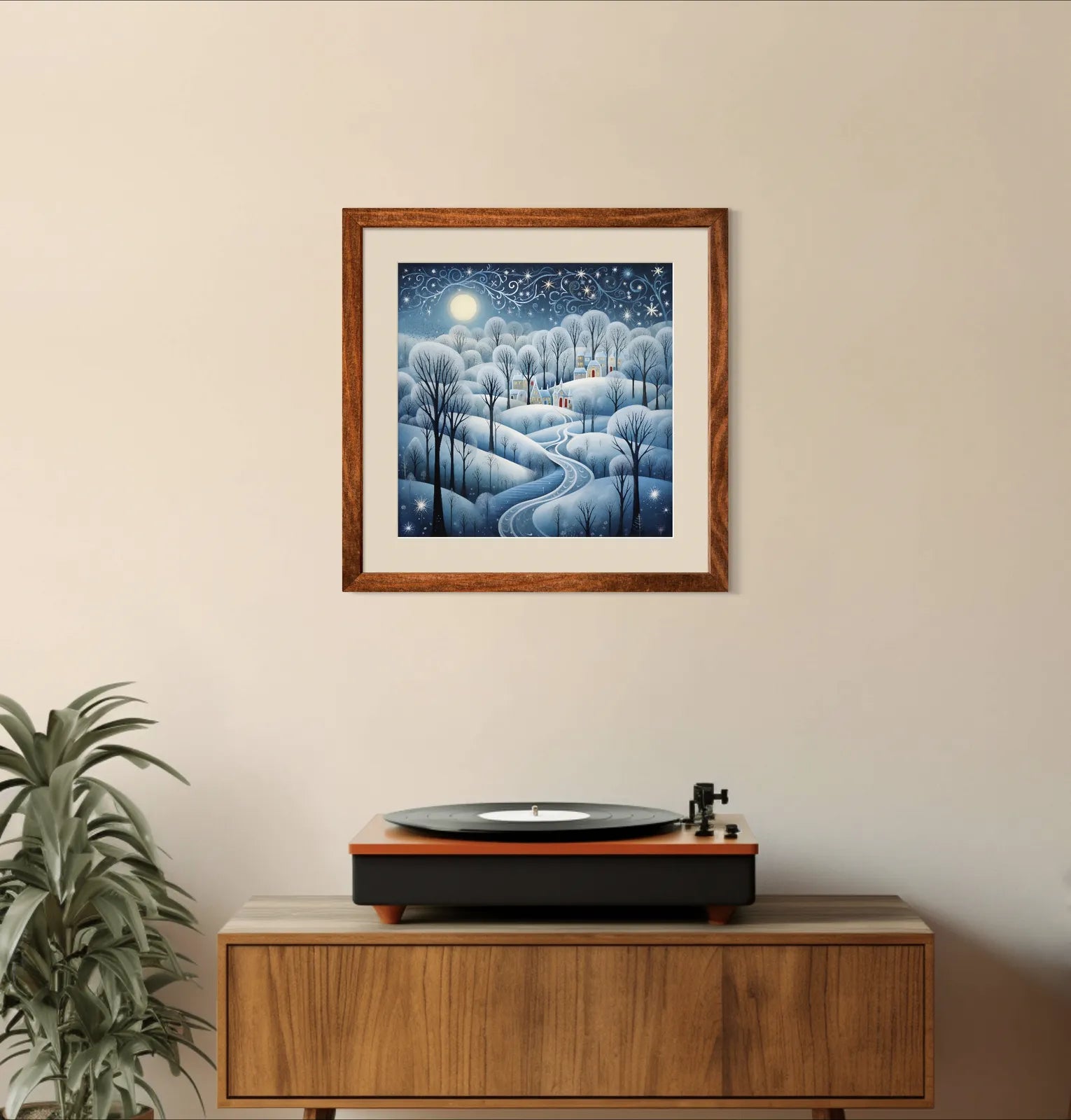 Moonlit Winter Stream Art Print Enchanted Snowy Forest 2