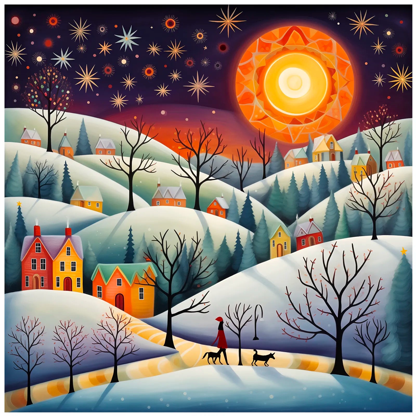 Winter Night Walk Art Print Enchanted Snowy Landscape 3