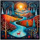 Winter Forest Deer Art Print Enchanted Sunset Scene 3