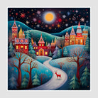 Whimsical Winter Town Art Print Enchanted Starry Night 1