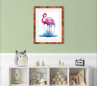 Graceful Pink Flamingo & Blue Water Paint Splash Art 2