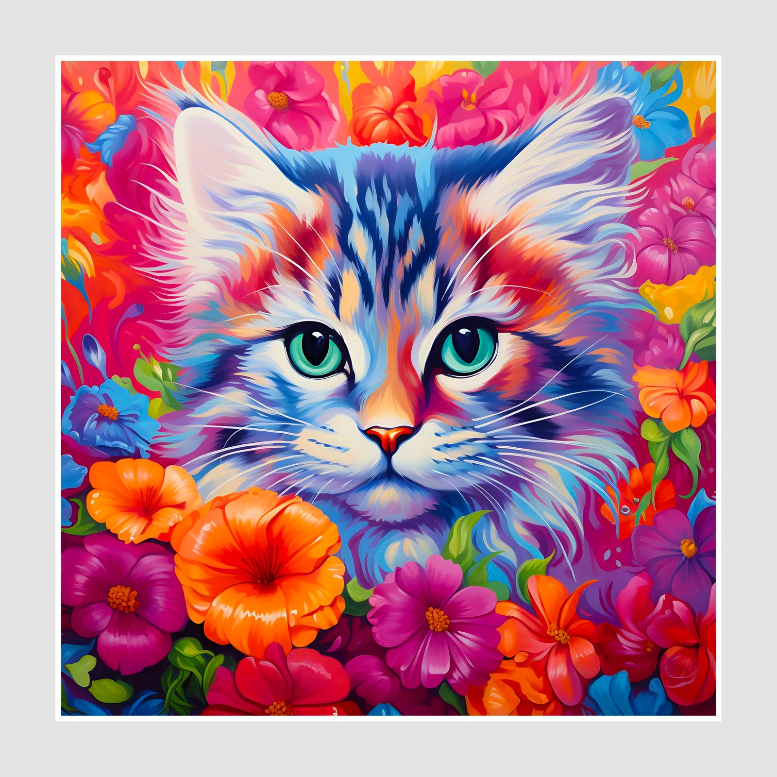 Field Of Flowers Kitten Digital Art Print 1