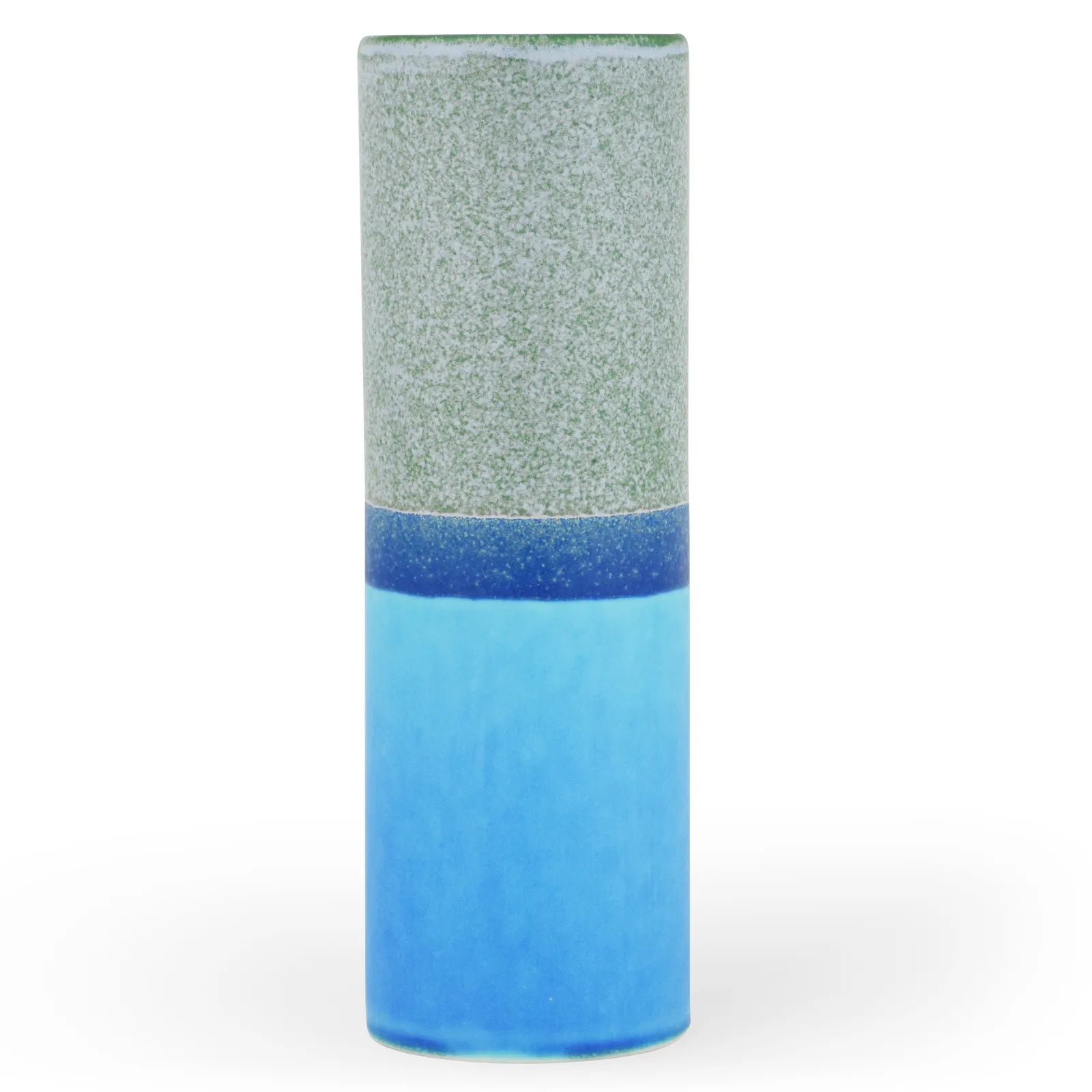 Handmade Porcelain Tube Vase – Green, White Speckle, Blue & Aqua Blue