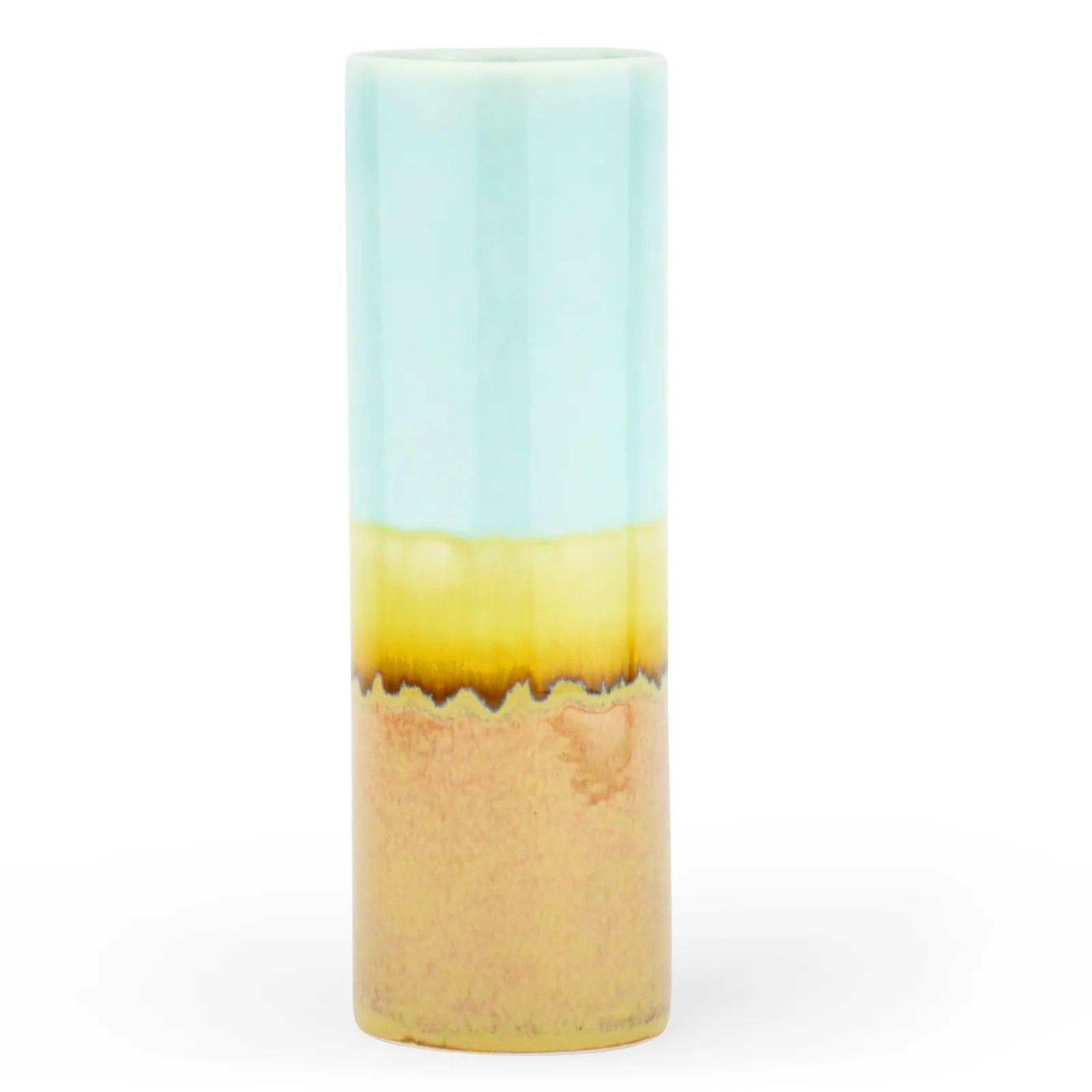 Handmade Porcelain Tube Vase – Pastel Blue, Yellow & Light Mocha Brown