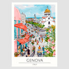 Genoa Street Scene with Cafés Art Print 1