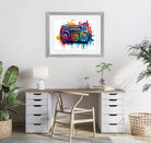 Retro Boom Box Blaster In Bright Paint Splashes Art 2