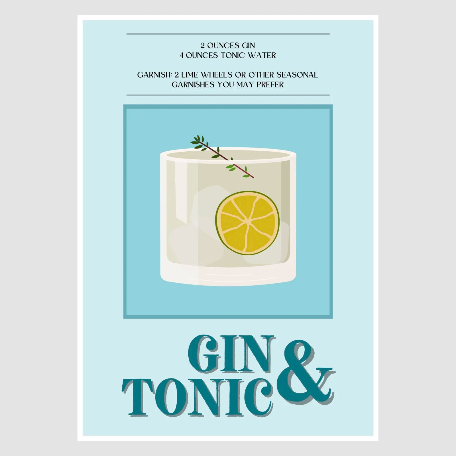 Gin and Tonic Art Print – Retro Pastel Blue Bar Decor 1