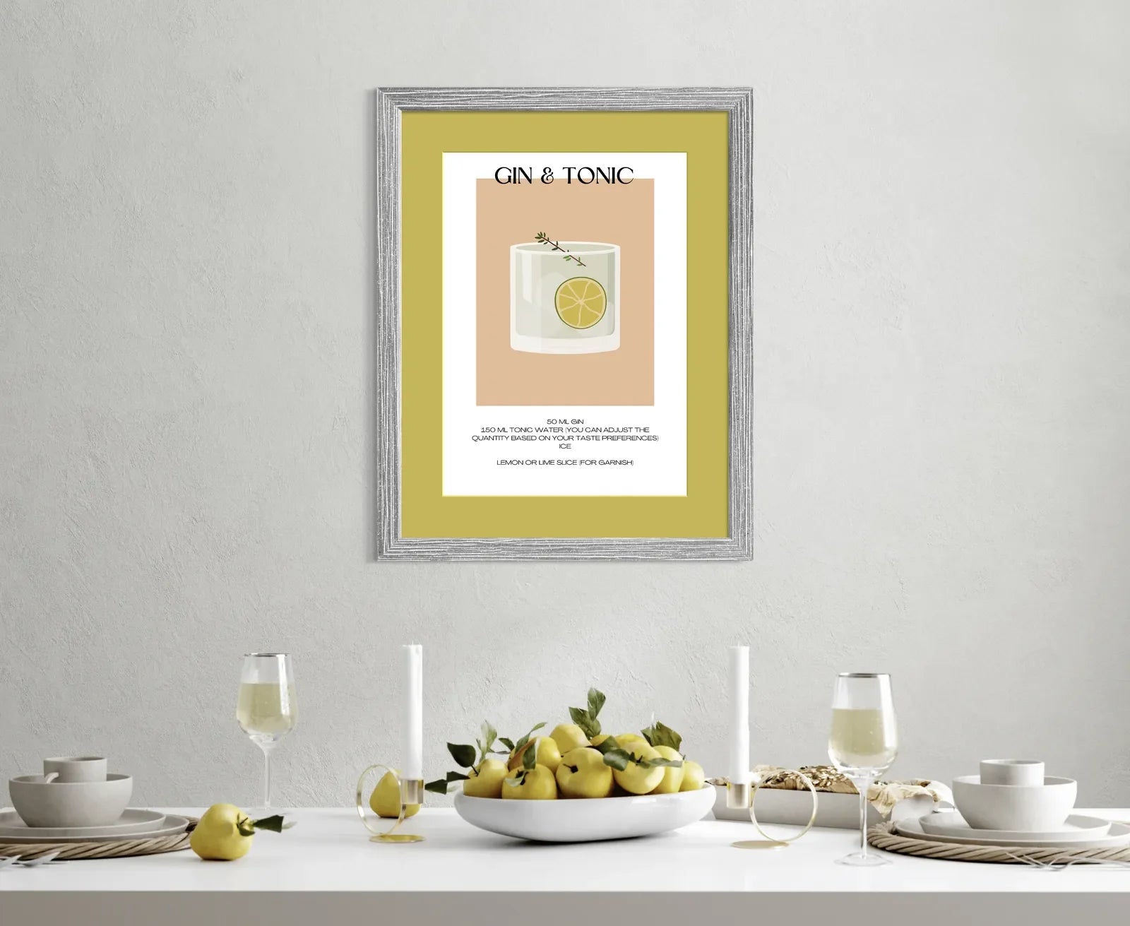 Gin and Tonic Art Print – Retro Peach and White Bar Decor 2