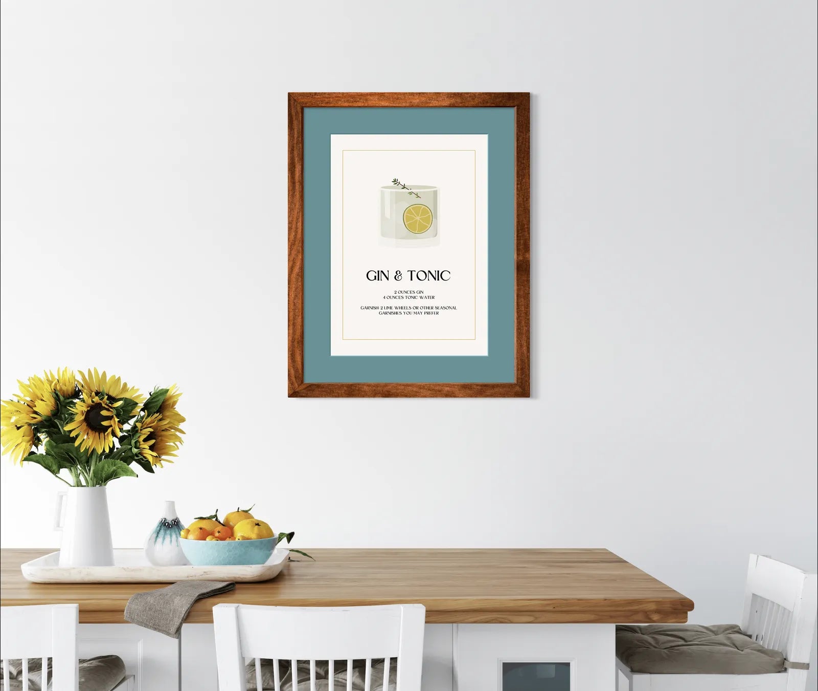 Gin and Tonic Art Print – Minimalist Ochre Bar Decor 2