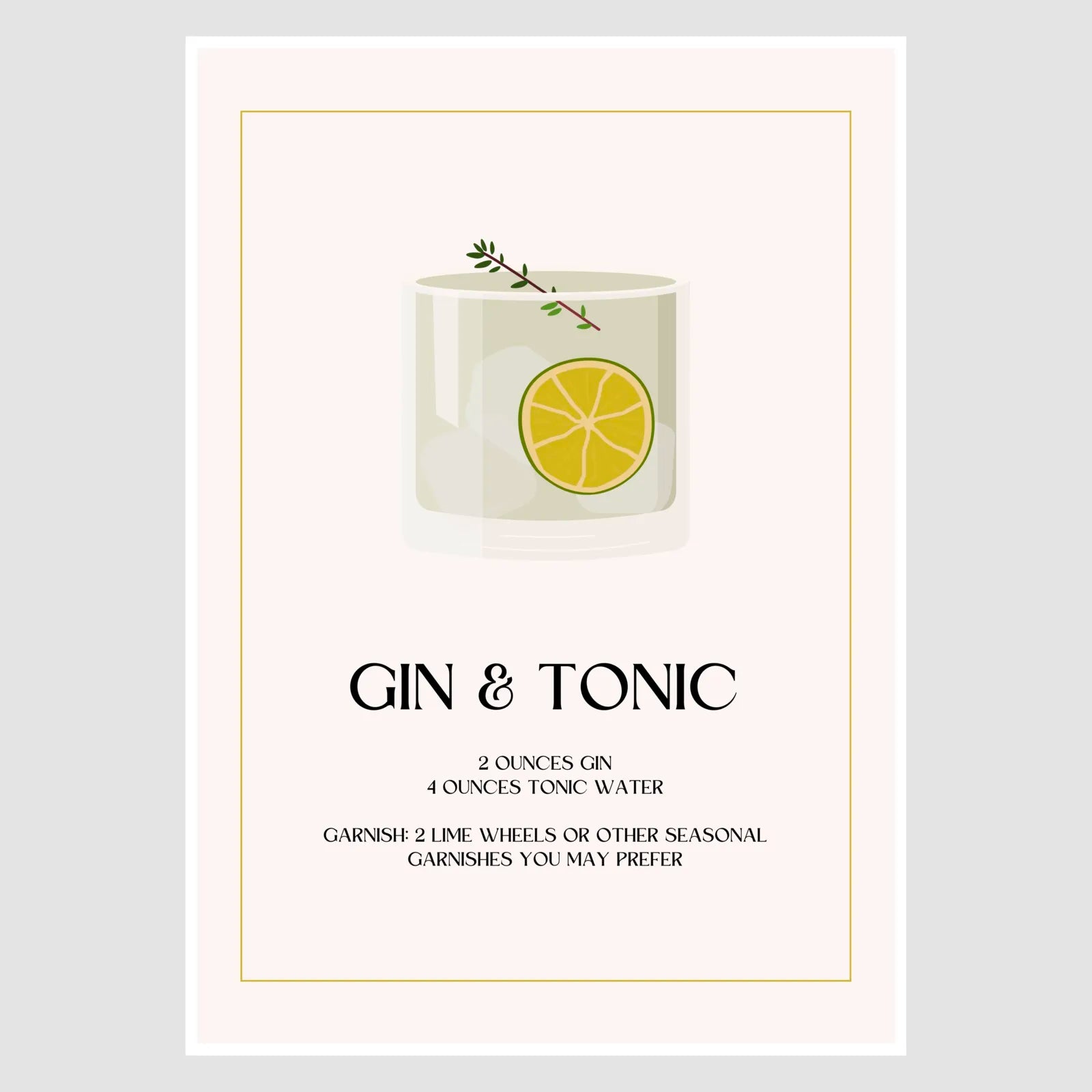 Gin and Tonic Art Print – Minimalist Ochre Bar Decor 1