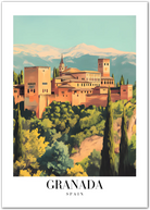 The Alhambra in Granada Art Print - Majestic Spanish Architecture with a Mountain Backdrop