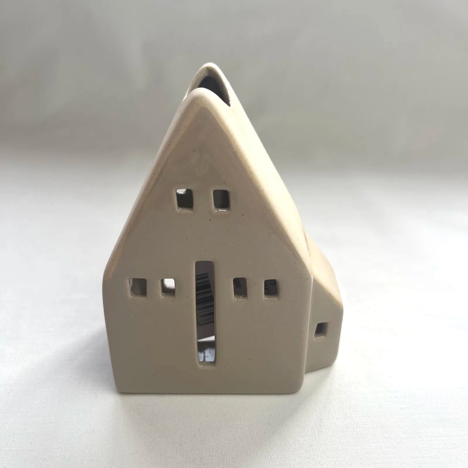 Beige Glazed Ceramic House for Tealights and Incense Cones - Handmade Home Decor