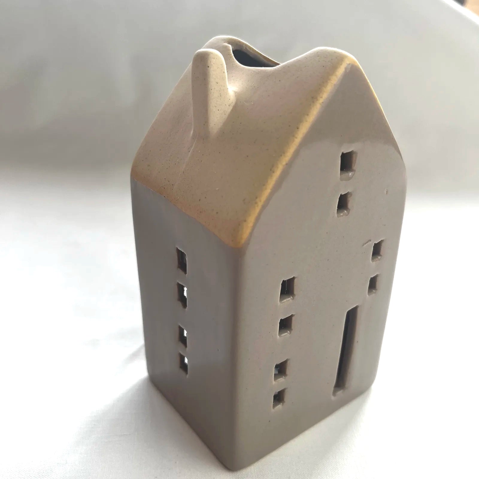 Dark Grey Glazed Ceramic House for Tealights and Incense Cones