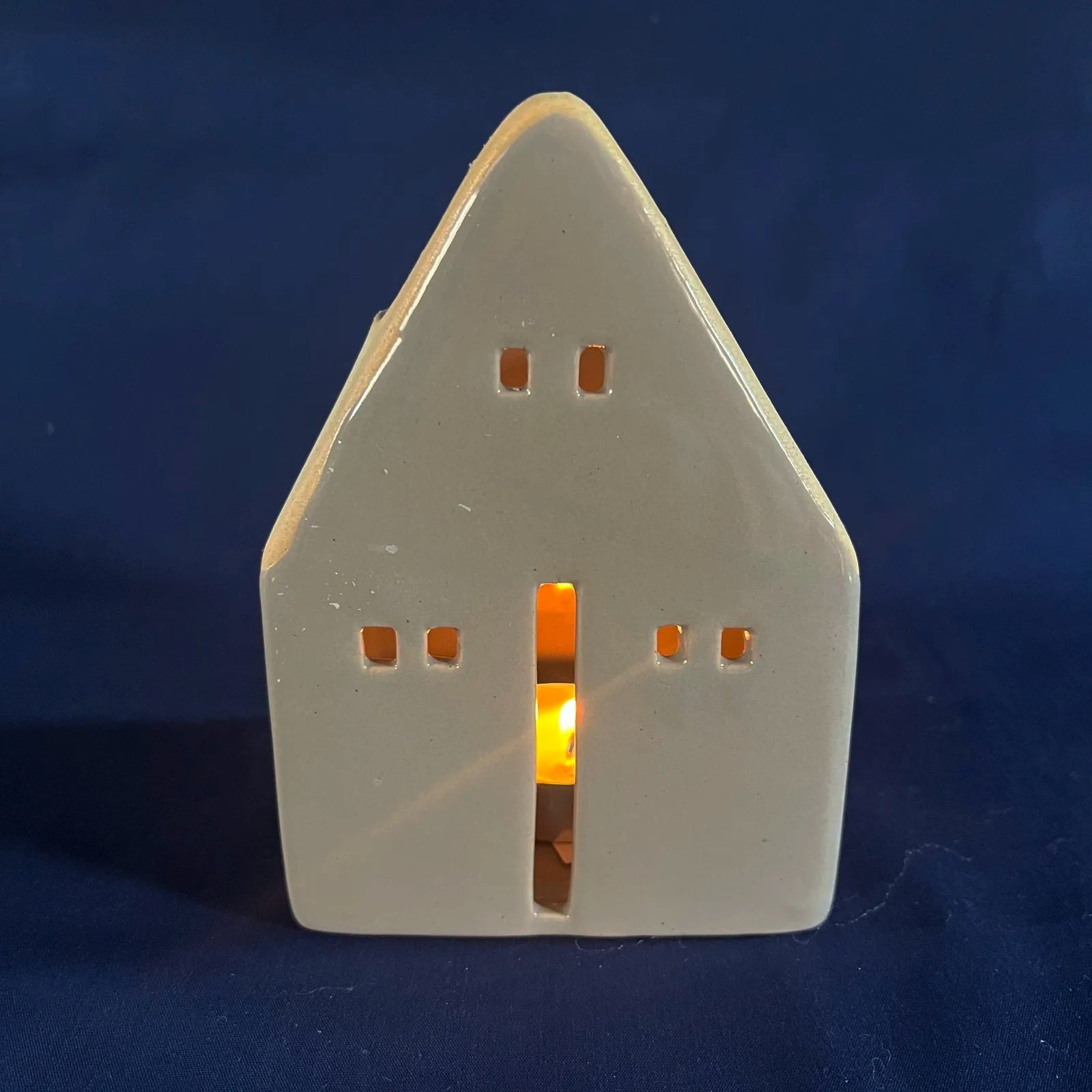 Handmade Dark Grey Glazed Ceramic House for Tealights and Incense Cones