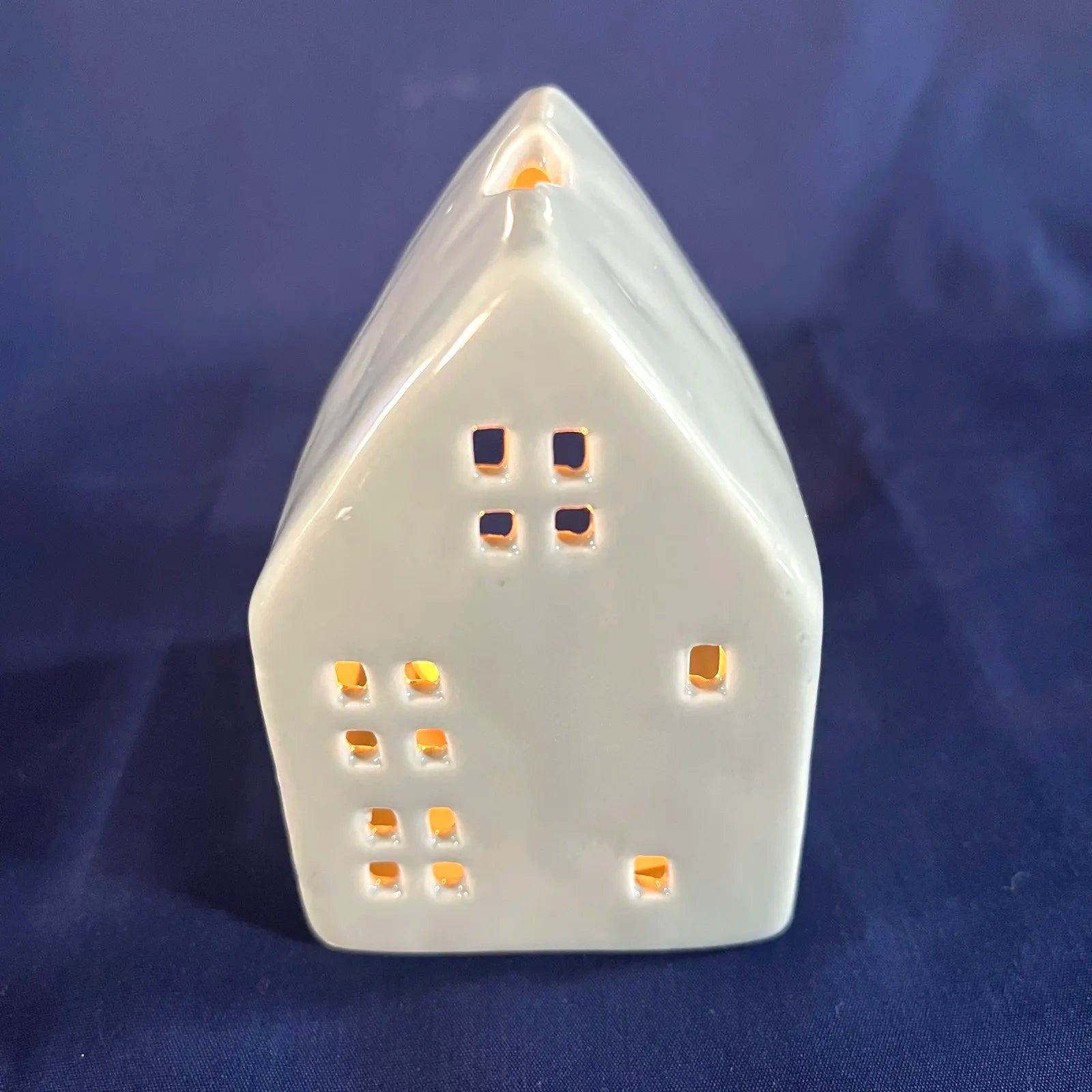 Grey Glazed Mini Ceramic House with Square Windows for Tealights and Incense Cones