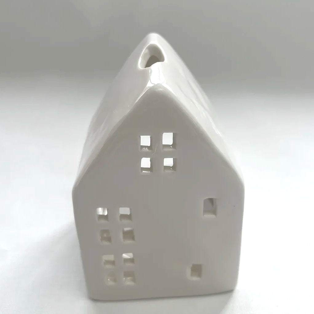 White Mini Glazed Ceramic House for Tealights and Incense Cones