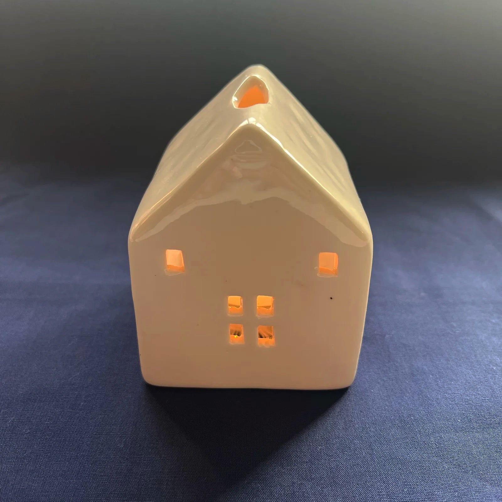 White Glazed Ceramic House with Square Windows for Tealights and Incense Cones