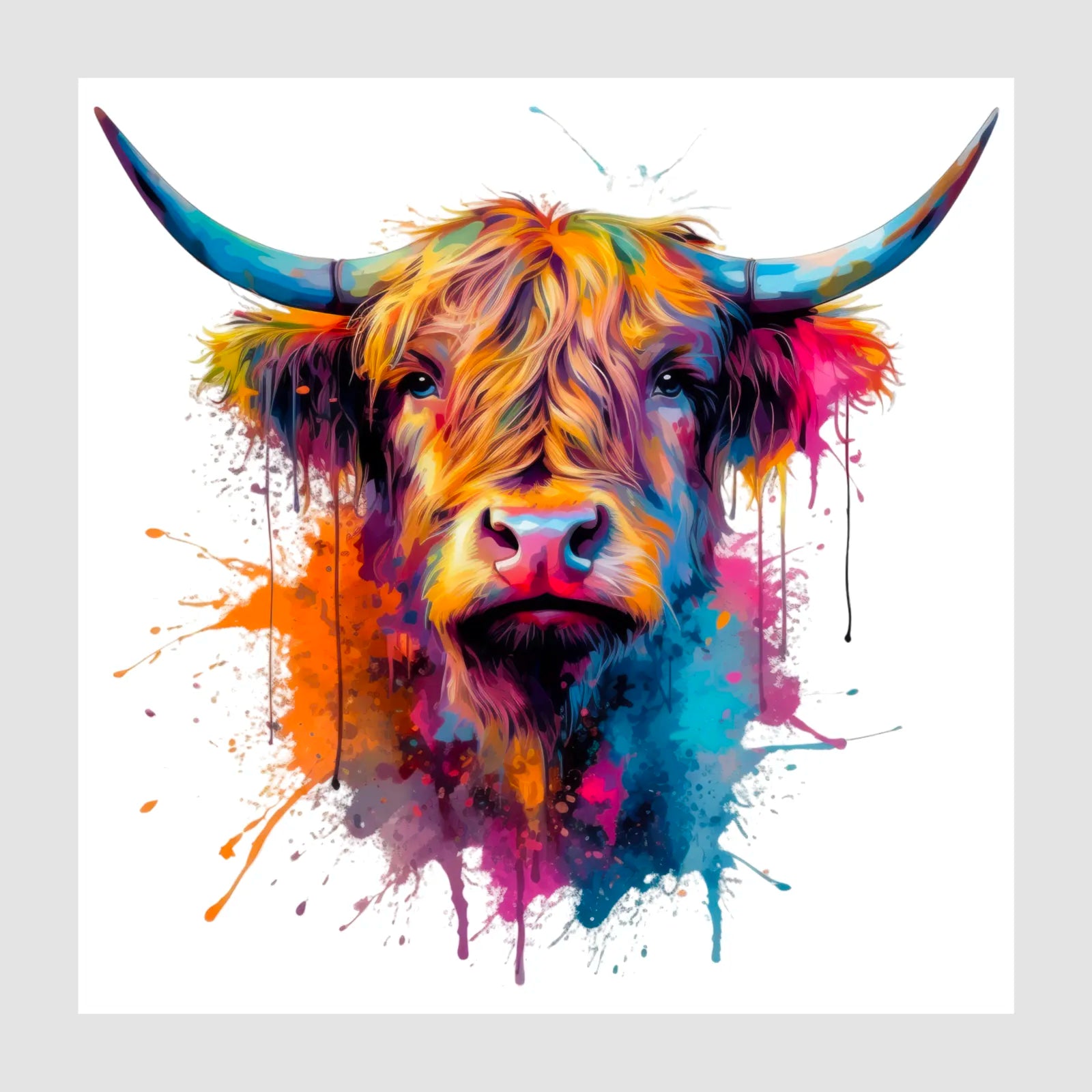 Burst Of Colours Highland Cow Art Print 1