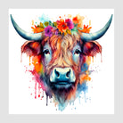 Flower Power Highland Cow Art Print 1