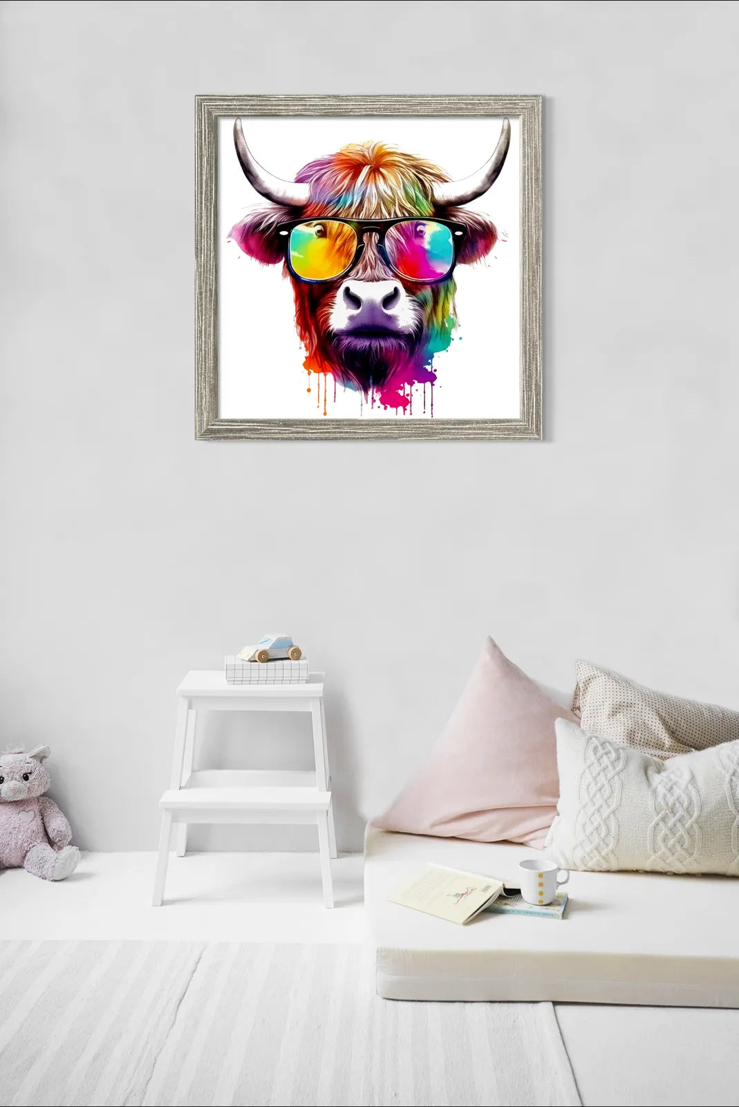 Spectacles Paint Splash Highland Cow Art Print 2