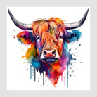 Oil Colours Splash Highland Cow Art Print 1