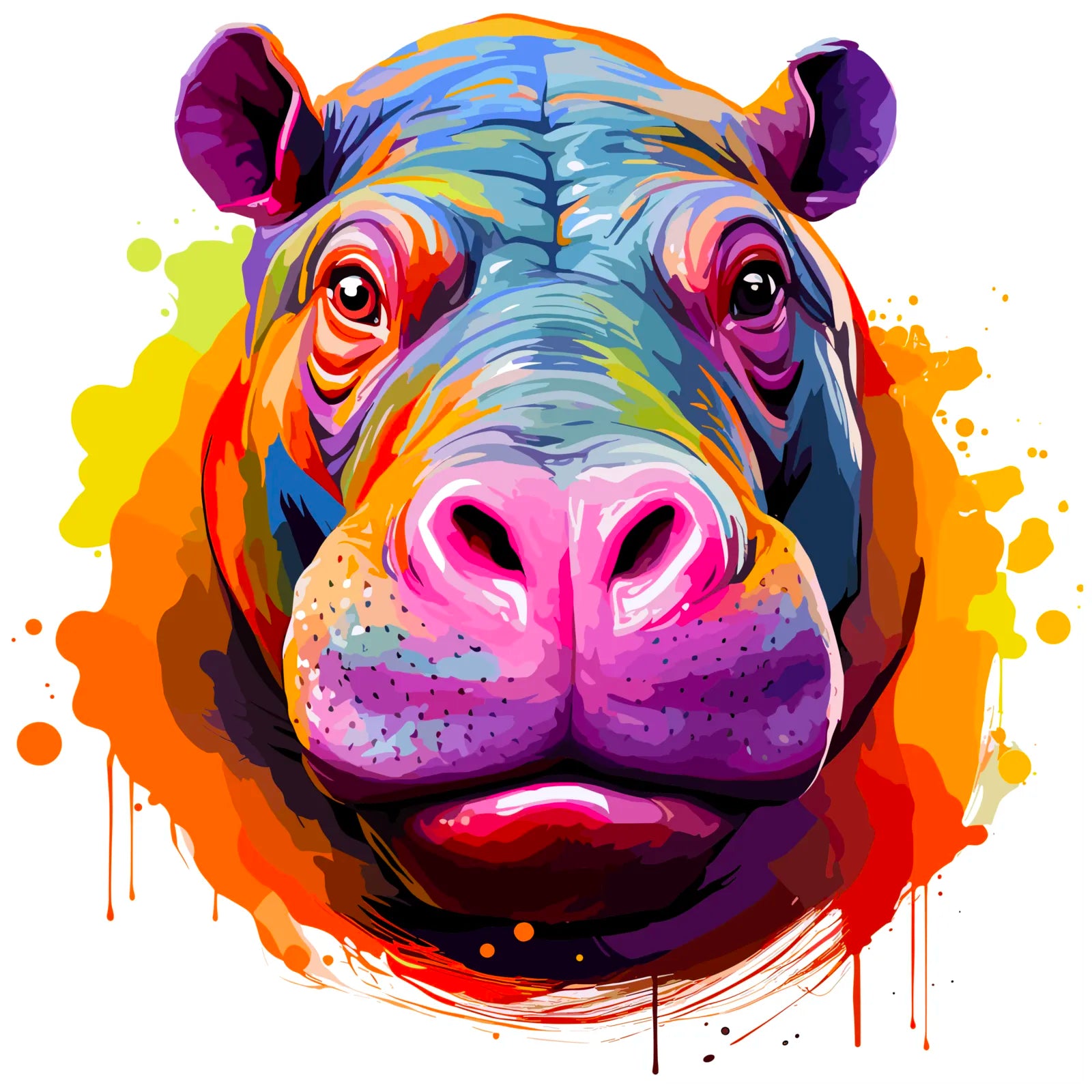 Awesome Bright Paint Splash Hippo Art Print 3