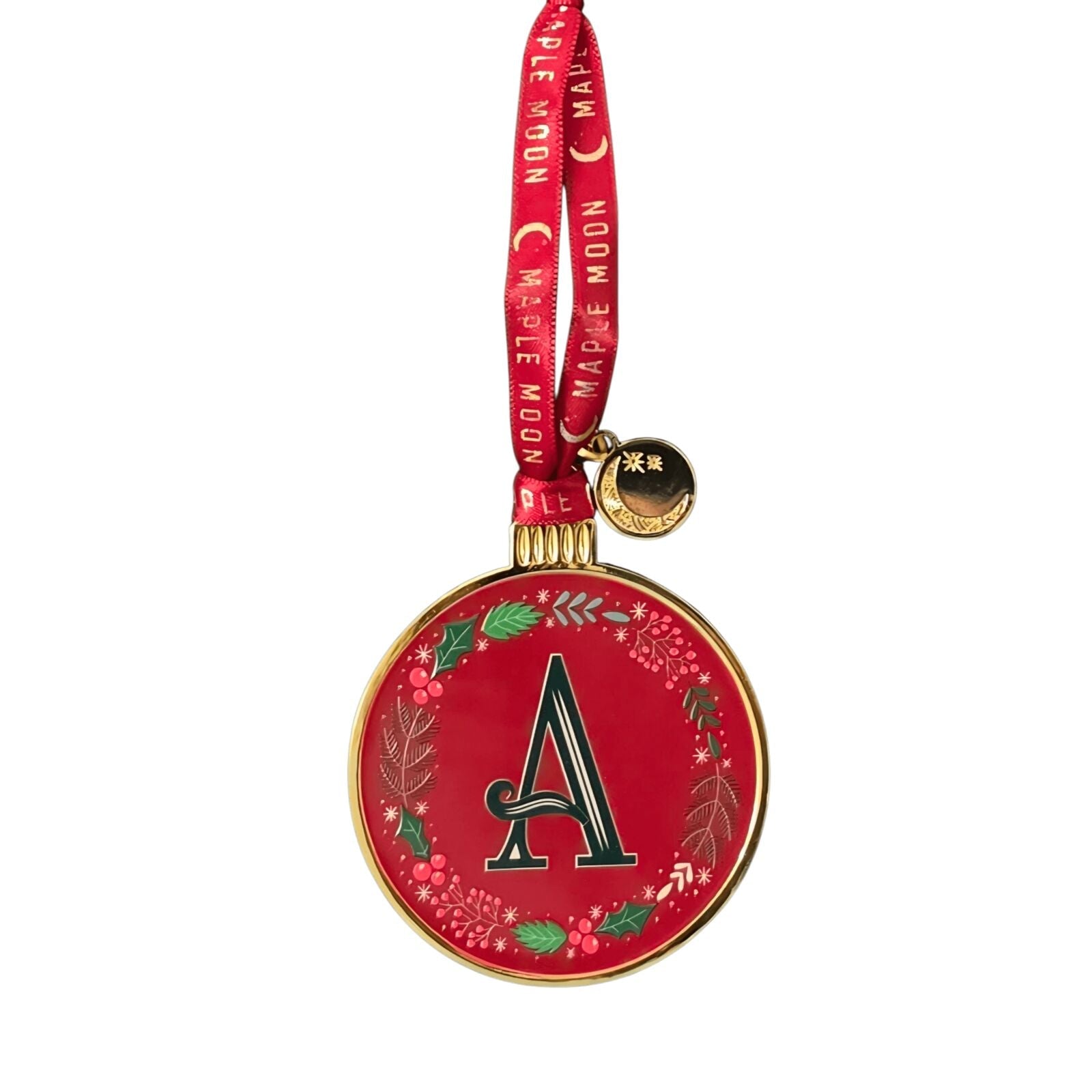 Gold Enamel Red Initial Alphabet Christmas Tree Decoration
