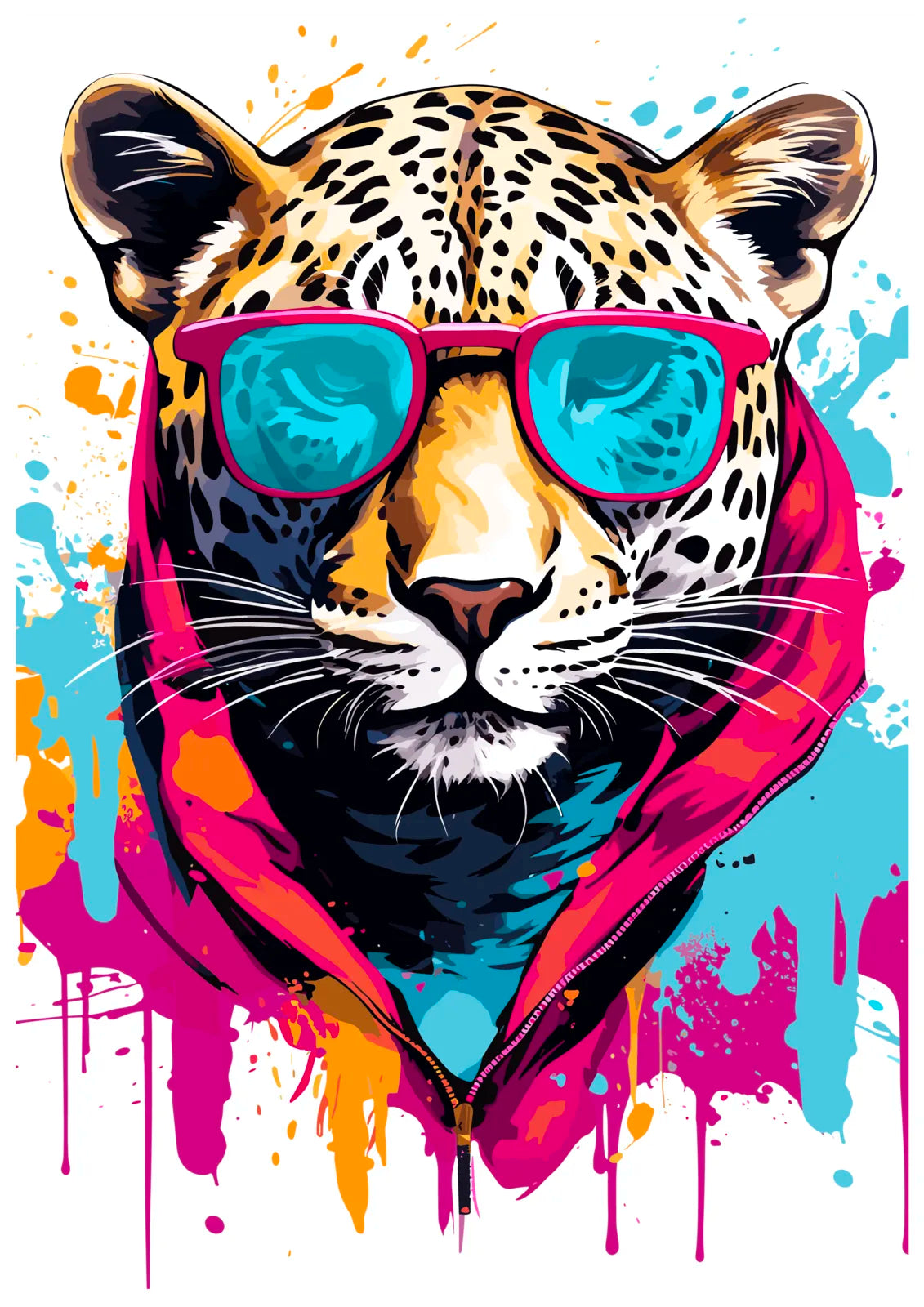 Eye Catching Leopard In Shades In Paint Splash Art Design 3