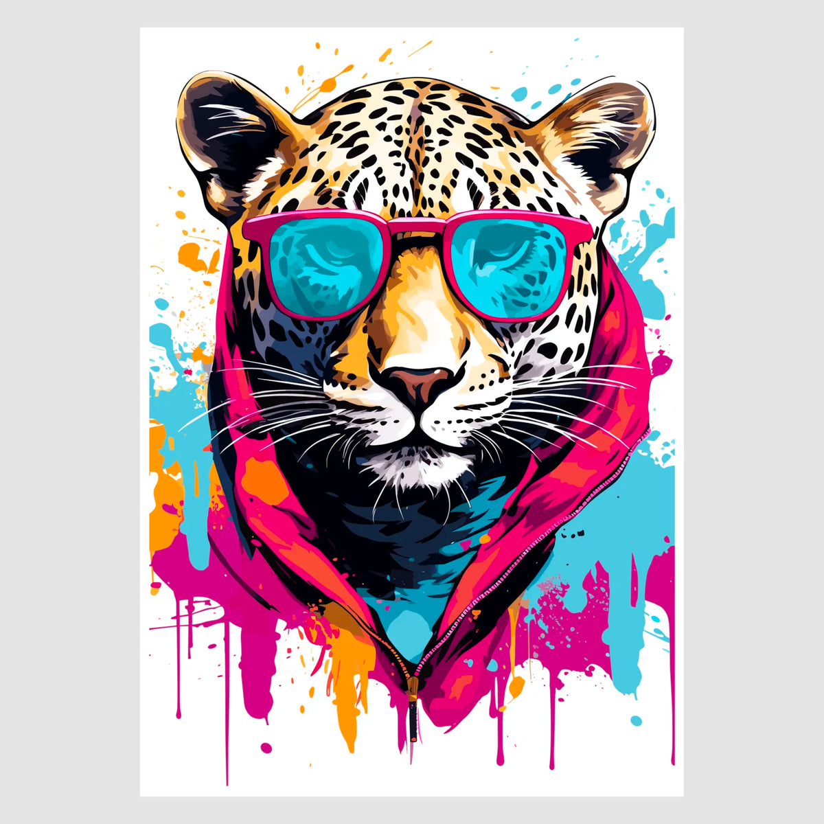 Eye Catching Leopard In Shades In Paint Splash Art Design – Jazz It Up ...